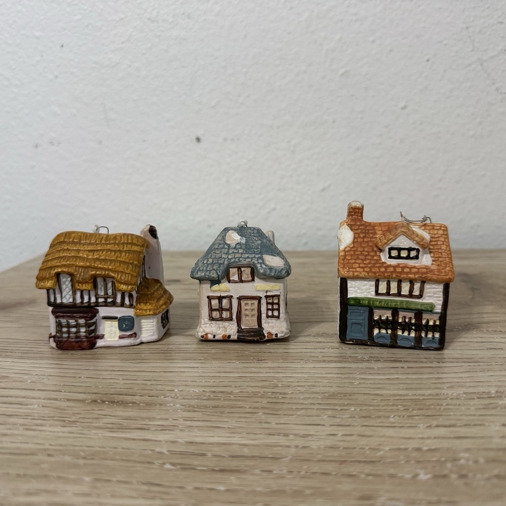 Christmas Village House Lot Of 3 Mini Plastic Houses Ornaments Vintage Homes